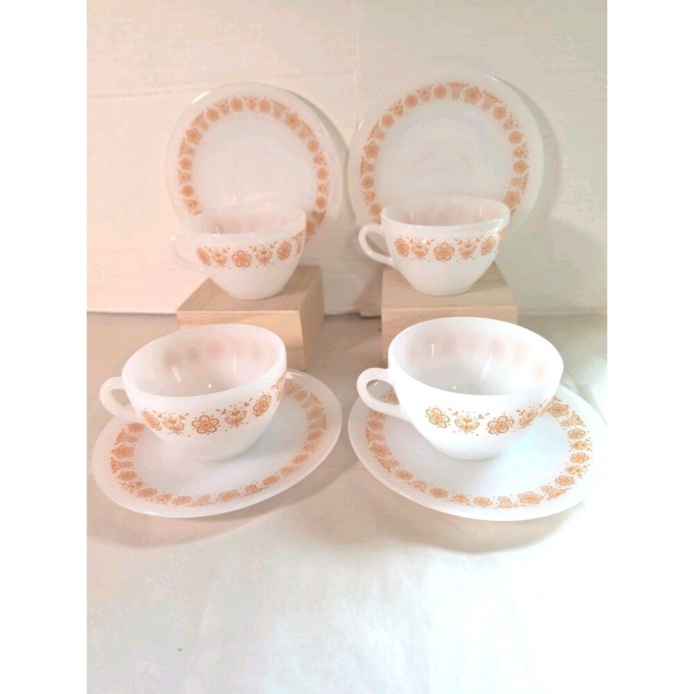 Rare Vintage Butterfly Gold 8pc Cups & Saucer Set Termo-Rey Brazil EC
